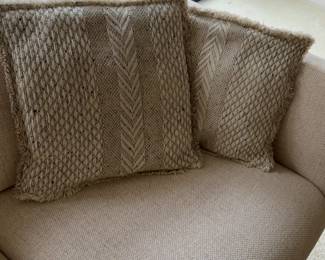 Pair of Neutral Textured Woven Throw Pillows – Modern Boho Accent Decor - Sold as Set