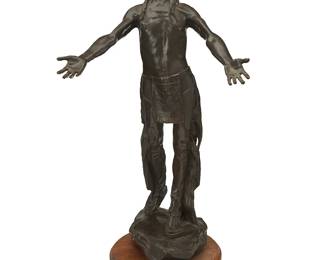 3058
After Charles Henry Humphriss
(1867-1934)
"Appeal to the Great Spirit," 1906
Patinated bronze on rotating wood plinth
Signed and dated in the casting: CH Humphriss
Bronze: 28.125" H x 15" W x 16.25" D; Overall: 30.125" H
Estimate: $800 - $1,200