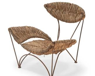 3290
Tom Dixon (b. 1959)
A "Baby Fat" chair, circa 1990
Unmarked
The woven rush seat and seatback set in a steel wire frame
21" H x 22" W x 22.5" D
Estimate: $400 - $600