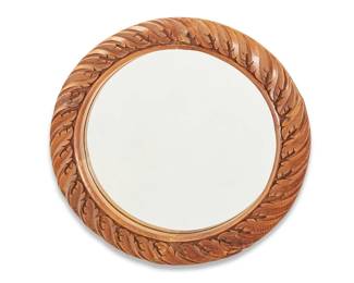 3304
A Folk Art carved wood round mirror
Late 19th/early 20th century
Carved with a repeating leaf motif
24.25" Dia. x 1.5" D
Estimate: $300 - $500