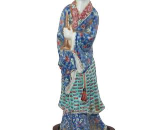 3147
A Chinese polychrome porcelain figure of a beauty
Late Qing Dynasty/Republic Period (1644-1949)
Stand with incised mark and impressed: China
Set on a carved hardwood stand
Overall: 8.25" H x 3" W x 2.625" D
Estimate: $400 - $600