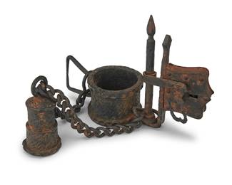 3341
A Continental wrought iron liquor bottle lock
17th century or later
With key
9.625" H x 13.5" W x 5" D, dimensions variable
Estimate: $100 - $150