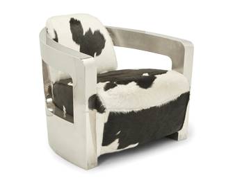 3300
An Aviator-style lounge chair
Late 20th century
Cowhide and chromed metal
28.5" H x 29.5" W x 34.5" D
Estimate: $500 - $600