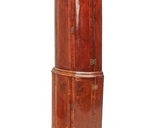 3091
A Continental corner cabinet
Late 18th/early 19th century
The cabinet with rounded front and later gilt-metal hardware, each console with hinged locking cabinet doors with marquetry borders and architectural cornices, with two shelves above and one below, the interiors later painted powder blue
69.75" H x 24" W x 16.5" D
Estimate: $300 - $500