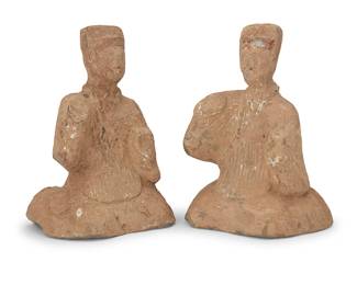 3184
Two Chinese pottery figures of kneeling attendants
Likely Han Dynasty (206 BCE-220 CE) or style
2 pieces
Each: 6.375" H x 4.625" W 3.375" D approximately
Estimate: $500 - $800