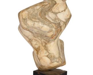 3276
Leon Saulter
(1908-1986)
Abstract form, 1974
Carved alabaster mounted on wood plinth
Incised signature: JSAULTER / 74
Stone: 20" H x 12" W x 9" D; Overall: 23.75" H
Estimate: $400 - $600