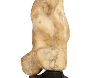 3278
Leon Saulter
(1908-1986)
"Harmony #2," 1972
Carved alabaster mounted on wood plinth
Incised signature and date: LSAULTER / 72; titled to metal plaque affixed to plinth
Stone: 23" H x 10" W x 12" D; Overall: 25.5" H
Estimate: $400 - $600