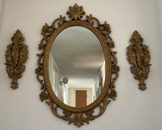 Gold mirror with matching candle hoders