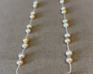 Cream Beaded Necklace Earrings Pierced