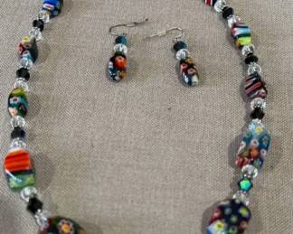 Multicolored Choker Matching Earrings pierced