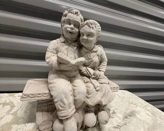 Cement Garden Bench With Couple Spending Time