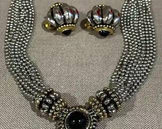Necklace Earrings Set Black Silver Colored