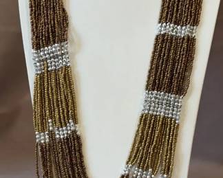 Gold Sea Peal Like Multistrand Necklace