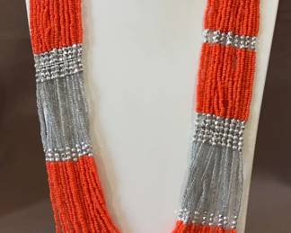 Orange Sea Peak Like Beaded Multi strand Necklace