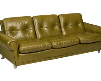 Danish mid-century green leather sofa