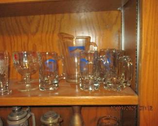 Busch pitcher and matching beer mugs