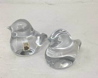 Pair Of DAUM Crystal Bird Paper Weights