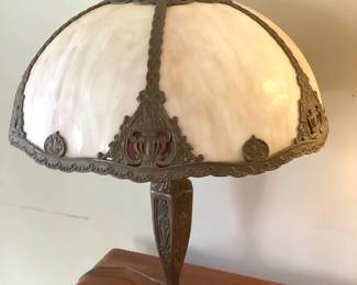 Antique Art Nouveau Slag Glass Panel Lamp