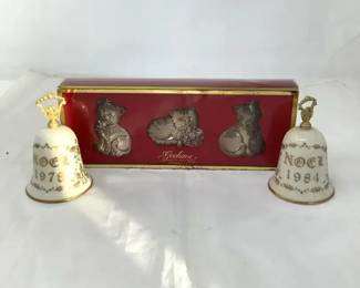 Pair Of Gorham Fine China Bells & Cat Ornaments