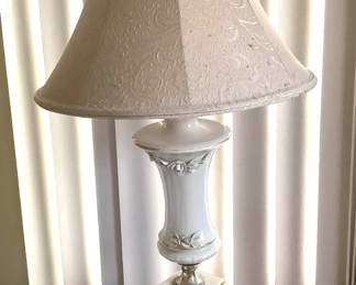 Vintage Porcelain Table Lamp With Rose Accent