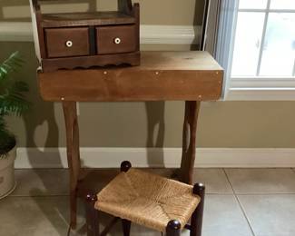 Small Wood Table, Stool And Shelf