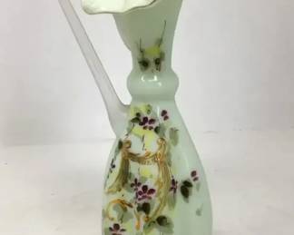 Vintage Fenton Satin Glass Hand Painted Pitcher