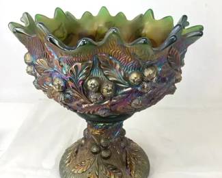 Northwood "Acorn Burrs" Carnival Glass Punch Bowl W/ Pedestal