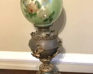 Edward Miller Brass And Hand Painted Gone With The Wind Lamp