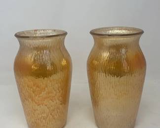 2 Jeanette Marigold Carnival Glass Vases
