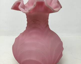 Fenton Satin Pink Drapery Vase w/ ruffled rim