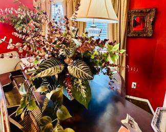 Lamps and a gorgeous planter full of seasonal  foliage