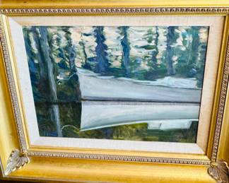 Reflection boat on river