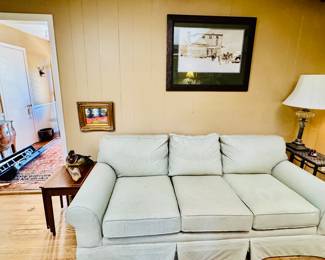 Comfortable, cozy sofa in neutral fabric