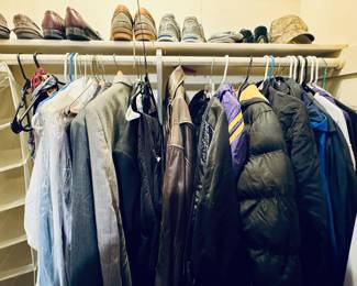 Mens clothing and winter jackets, ties, shoes, tux