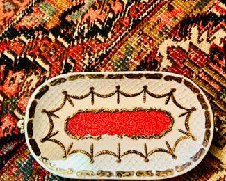 Vintage Chinese red, gold black decorative platter.