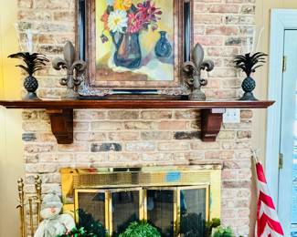 Mantle full of Christmas, art, Americana, Fireplace pokers, decorative items