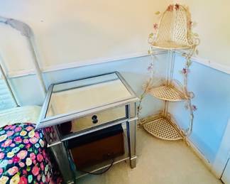 Mirrored side table and small chest or drawers, corner vintage stand