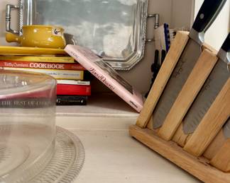 Pewter platter, knife set, soup & sandwich server