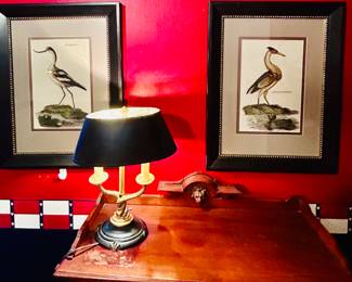 Pair of bird prints, lamp, please note this desk is not for sale~ went with family