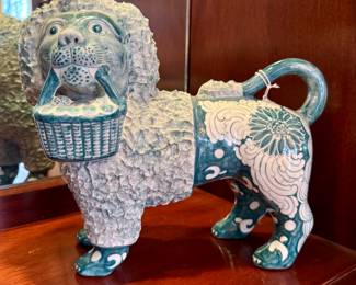 SOLD Vintage Maitland Smith porcelain hand-painted lion with basket. Set of two. 10.5x4x13”.