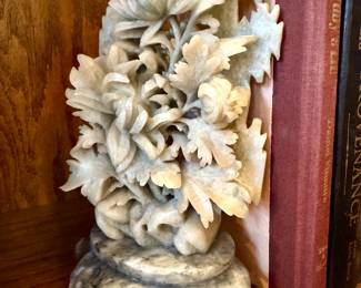 SOLD Chinese hand carved soapstone peonies. 10” high.