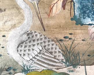 Close up image of the hand painted chinoiserie panels.