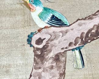 Close up image of the hand painted chinoiserie panels.
