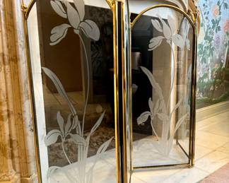 $200 vintage art deco Hollywood etched glass fireplace screen