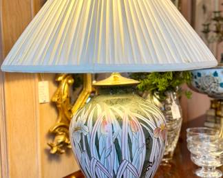 Vintage chinoiserie style hand painted floral motif lamp. 24” high. $150.