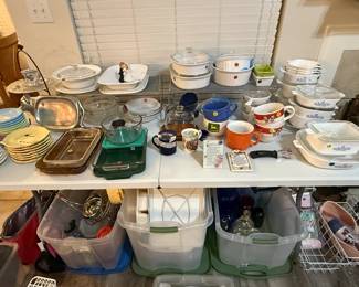 Lots of dishes. Corning ware.