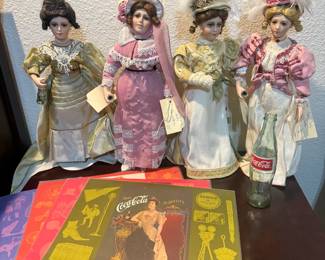 Set of vintage "Coca cola" dolls, placemats, and vintage coke bottle. These will only be sold as a set and will not be discounted.