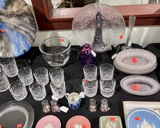 Waterford crystal old fashioned, Lalique plates