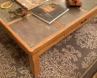 HEAVY wood and slate cocktail table