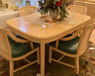 Drexel blonde dining table with four chairs and two leaves